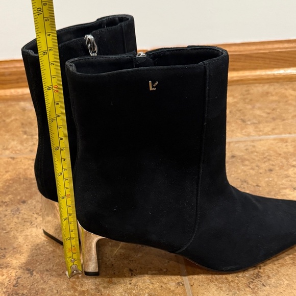 New Larroudé Alexis Bootie Black Suede Silver Heel Sz 7.5 Classic Fall Staple - Picture 12 of 14